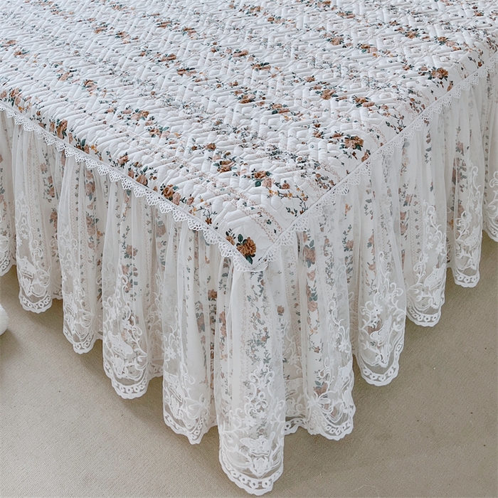 91家纺网 家纺一手货源 找家纺 胜权家纺 2024新款13372全棉夹棉宫廷风皇冠蕾丝床裙 桔梗