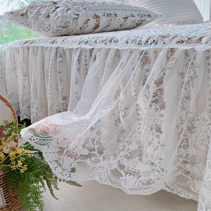 91家纺网 家纺一手货源 找家纺 胜权家纺 2024新款13372全棉夹棉宫廷风皇冠蕾丝床裙 桔梗