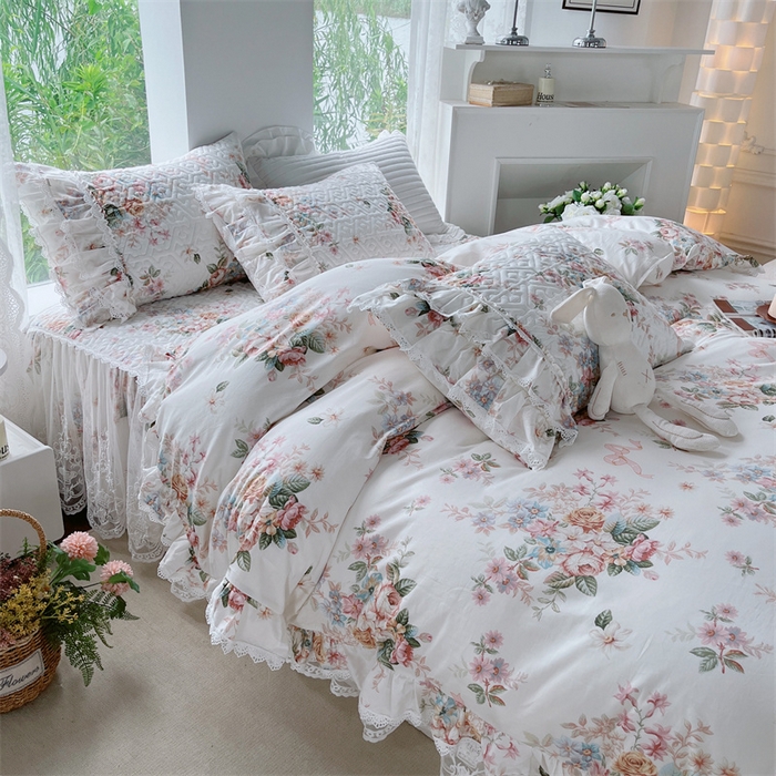 91家纺网 家纺一手货源 找家纺 胜权家纺 2024新款13372全棉夹棉宫廷风皇冠蕾丝床裙 梦吉