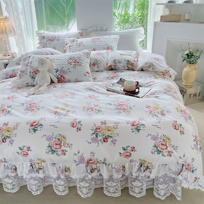 91家纺网 家纺一手货源 找家纺 胜权家纺 2024新款13372全棉夹棉宫廷风皇冠蕾丝床裙 琳娜