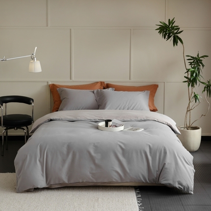 2023新款A类加厚50s超柔全棉长绒棉磨毛四件套 银灰+米灰