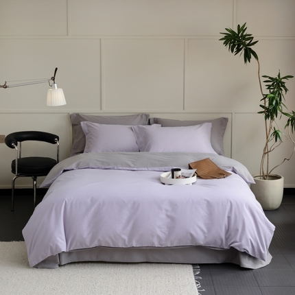 2023新款A类加厚50s超柔全棉长绒棉磨毛四件套 丁香紫+银灰