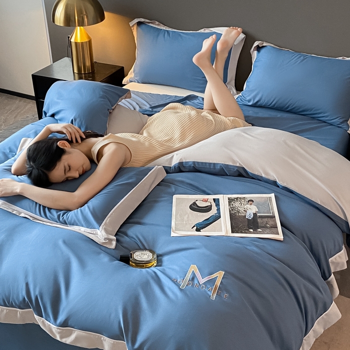 91家纺网 家纺一手货源 找家纺 遇见家居生活馆 2023新款亲肤棉磨毛刺绣四件套 玛利亚-宾利蓝