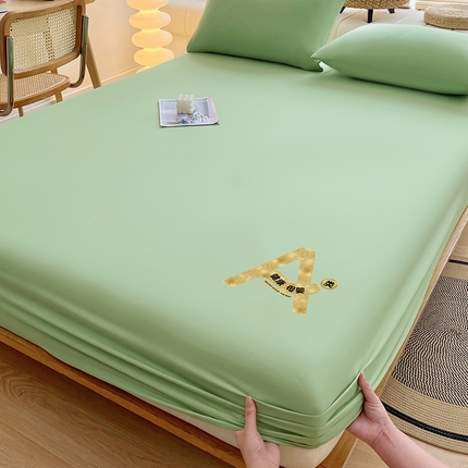 家贝爱 2023新款纯色水洗棉床笠印字款 A+抹茶绿