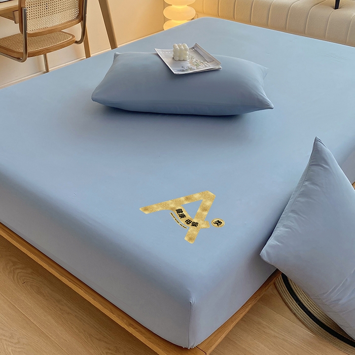 91家纺网 家纺一手货源 找家纺 家贝爱 2023新款纯色水洗棉床笠印字款 A＋极简蓝