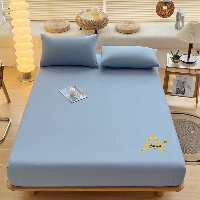 91家纺网 家纺一手货源 找家纺 家贝爱 2023新款纯色水洗棉床笠印字款 A＋极简蓝