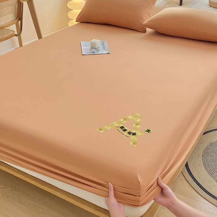 91家纺网 家纺一手货源 找家纺 家贝爱 2023新款纯色水洗棉床笠印字款 A＋桔色