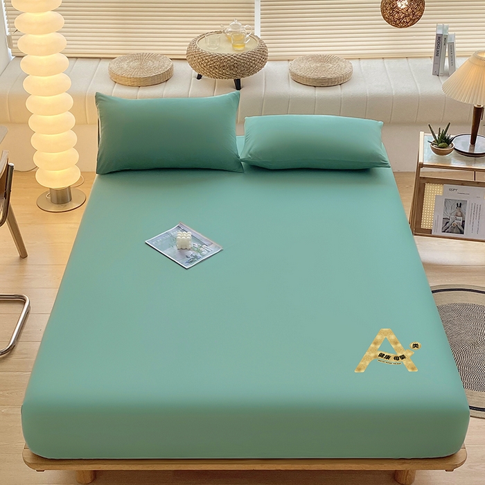 91家纺网 家纺一手货源 找家纺 家贝爱 2023新款纯色水洗棉床笠印字款 A＋水绿