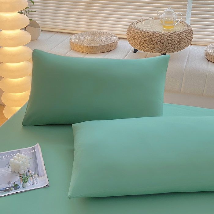 91家纺网 家纺一手货源 找家纺 家贝爱 2023新款纯色水洗棉床笠印字款 A＋水绿