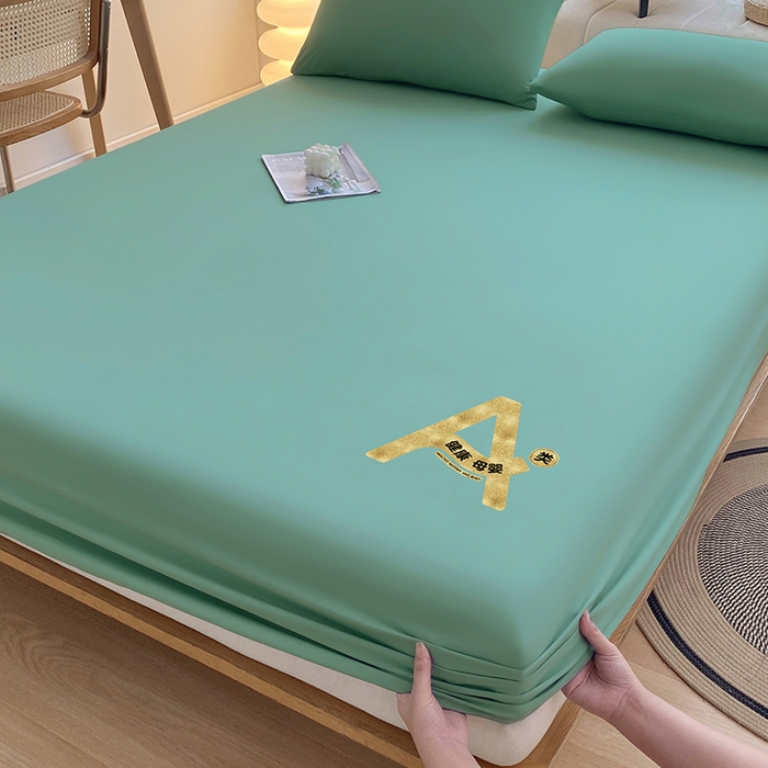 91家纺网 家纺一手货源 找家纺 家贝爱 2023新款纯色水洗棉床笠印字款 A＋水绿