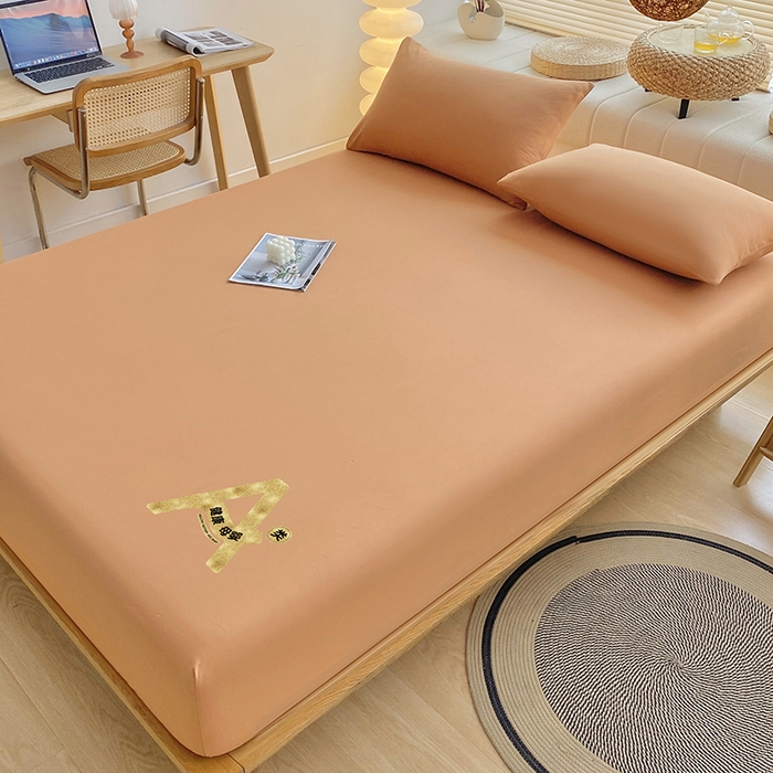 91家纺网 家纺一手货源 找家纺 家贝爱 2023新款纯色水洗棉床笠印字款 A＋桔色