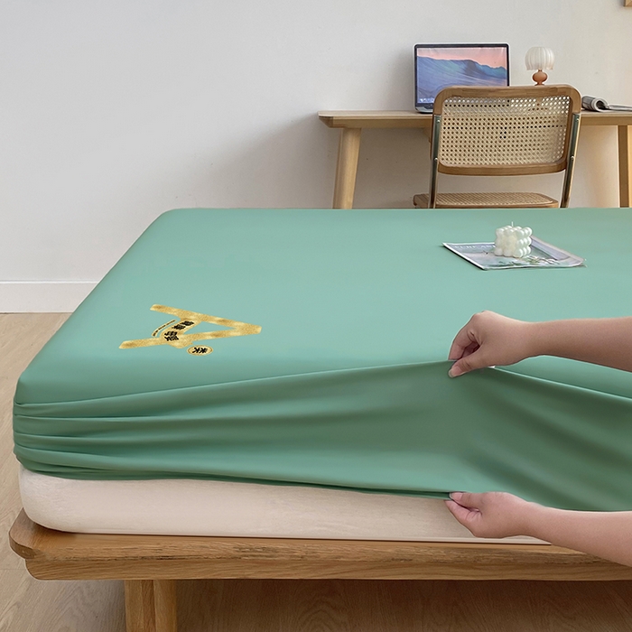 91家纺网 家纺一手货源 找家纺 家贝爱 2023新款纯色水洗棉床笠印字款 A＋水绿