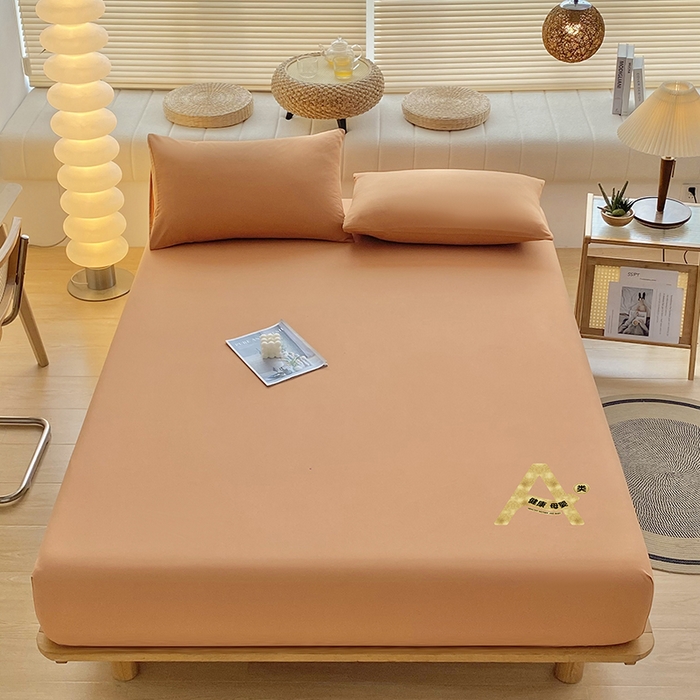 91家纺网 家纺一手货源 找家纺 家贝爱 2023新款纯色水洗棉床笠印字款 A＋桔色