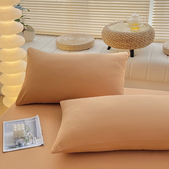 91家纺网 家纺一手货源 找家纺 家贝爱 2023新款纯色水洗棉床笠印字款 A＋桔色