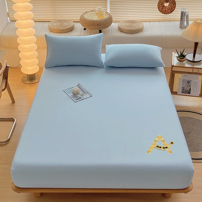 91家纺网 家纺一手货源 找家纺 家贝爱 2023新款纯色水洗棉床笠印字款 A＋浅石兰