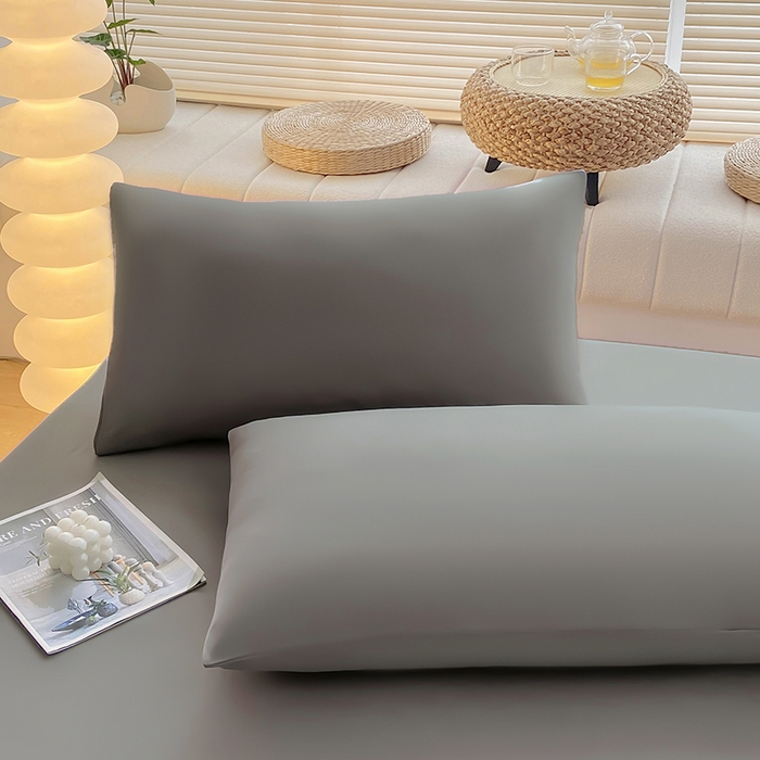 91家纺网 家纺一手货源 找家纺 家贝爱 2023新款纯色水洗棉床笠印字款 A＋浅灰