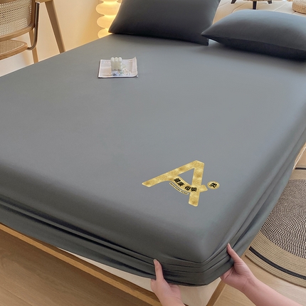 家贝爱 2023新款纯色水洗棉床笠印字款 A＋深灰