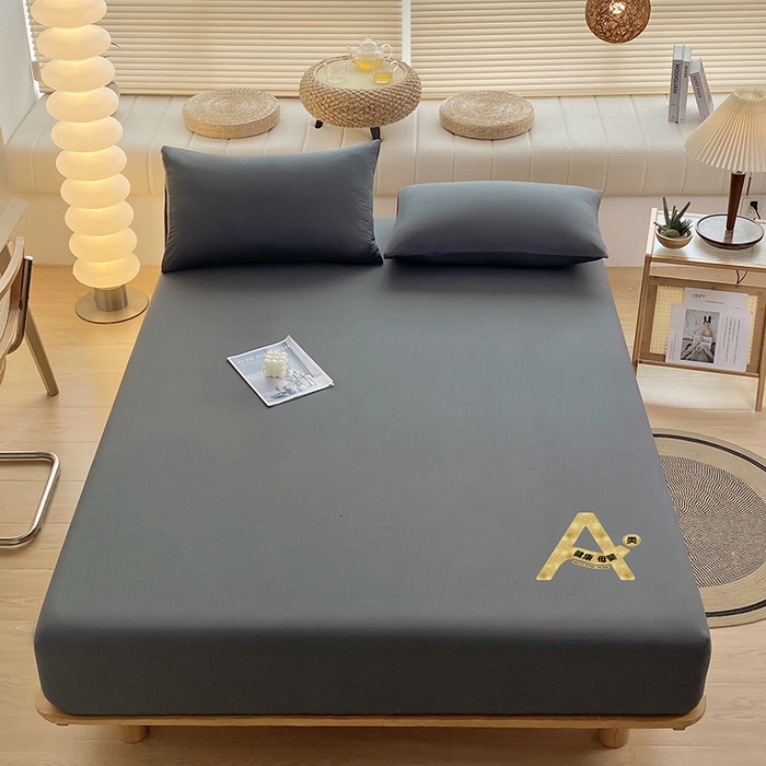 91家纺网 家纺一手货源 找家纺 家贝爱 2023新款纯色水洗棉床笠印字款 A＋深灰