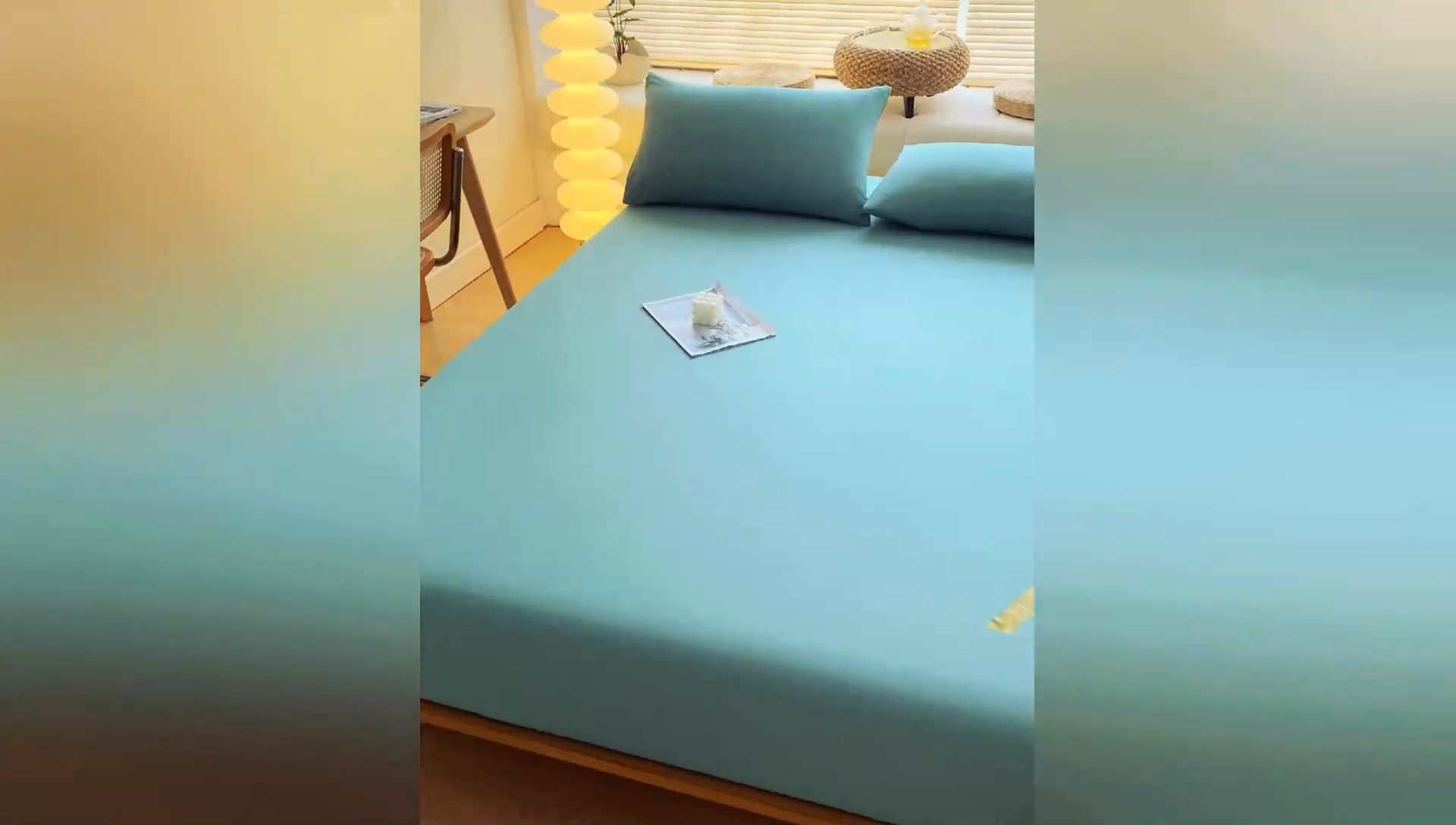 91家纺网 家纺一手货源 找家纺 家贝爱 2023新款纯色水洗棉床笠印字款 A＋水绿