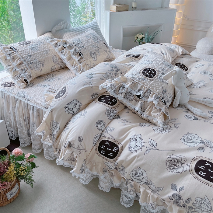 91家纺网 家纺一手货源 找家纺 胜权家纺 2024新款13372全棉夹棉宫廷风皇冠蕾丝床裙 古琦