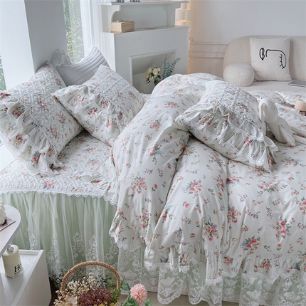 91家纺网 家纺一手货源 找家纺 （总）胜权家纺 2024新款13372全棉夹棉宫廷风皇冠蕾丝床裙