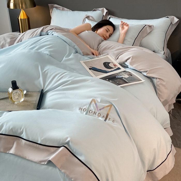 91家纺网 家纺一手货源 找家纺 遇见家居生活馆 2023新款亲肤棉磨毛刺绣四件套 玛利亚-飘蓝