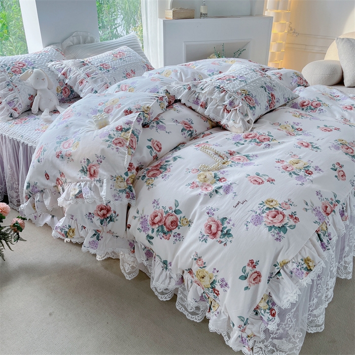 91家纺网 家纺一手货源 找家纺 胜权家纺 2024新款13372全棉夹棉宫廷风皇冠蕾丝床裙 琳娜