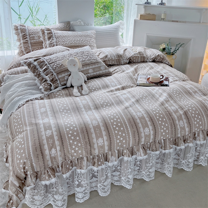 91家纺网 家纺一手货源 找家纺 胜权家纺 2024新款13372全棉夹棉宫廷风皇冠蕾丝床裙 温莎