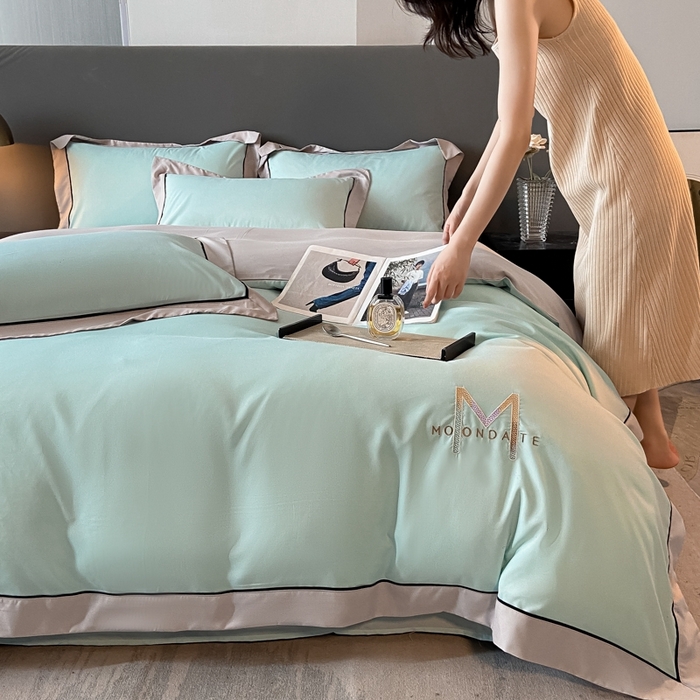 91家纺网 家纺一手货源 找家纺 遇见家居生活馆 2023新款亲肤棉磨毛刺绣四件套 玛利亚-梵星蓝