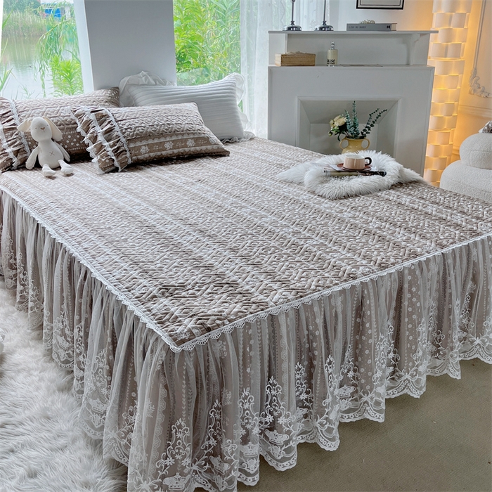 91家纺网 家纺一手货源 找家纺 胜权家纺 2024新款13372全棉夹棉宫廷风皇冠蕾丝床裙 温莎