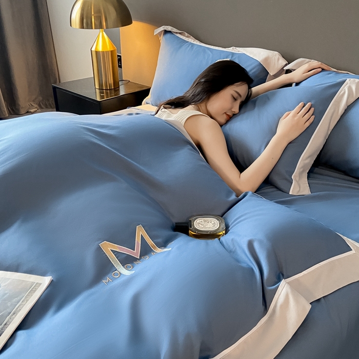 91家纺网 家纺一手货源 找家纺 遇见家居生活馆 2023新款亲肤棉磨毛刺绣四件套 玛利亚-宾利蓝