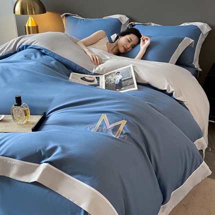 遇见家居生活馆 2023新款亲肤棉磨毛刺绣四件套 玛利亚-宾利蓝