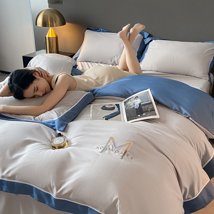 91家纺网 家纺一手货源 找家纺 遇见家居生活馆 2023新款亲肤棉磨毛刺绣四件套 玛利亚-浅灰