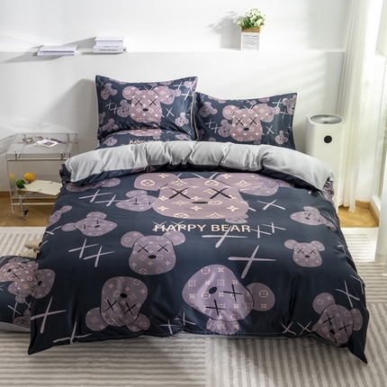 91家纺网 家纺一手货源 找家纺 色鬼布艺 2023新款水洗天丝四件套 熊仔 黑