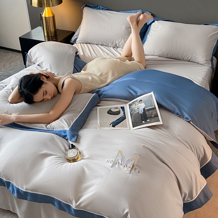 91家纺网 家纺一手货源 找家纺 遇见家居生活馆 2023新款亲肤棉磨毛刺绣四件套 玛利亚-浅灰