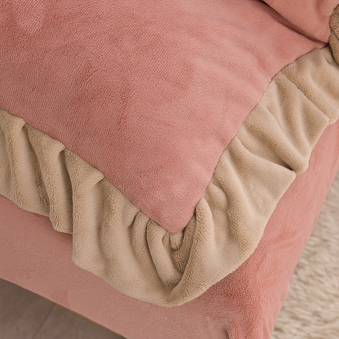 91家纺网 家纺一手货源 找家纺 氧家 2025款韩版纯色双层花边加厚牛奶绒四件套  素颜-浅豆沙