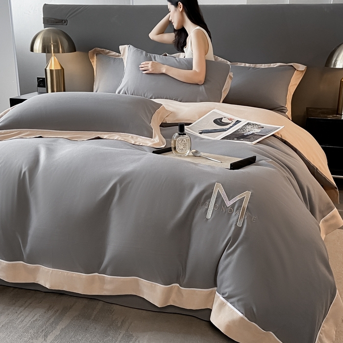 91家纺网 家纺一手货源 找家纺 遇见家居生活馆 2023新款亲肤棉磨毛刺绣四件套 玛利亚-绅士灰