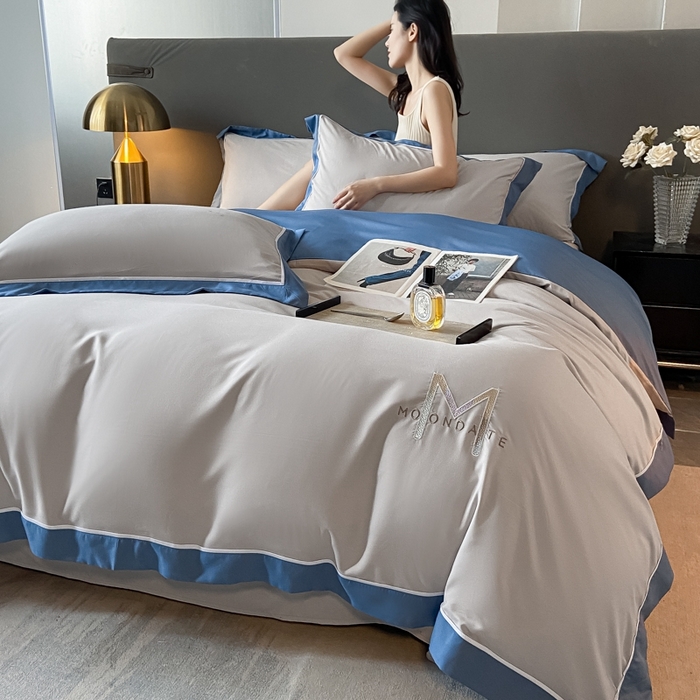 91家纺网 家纺一手货源 找家纺 遇见家居生活馆 2023新款亲肤棉磨毛刺绣四件套 玛利亚-浅灰