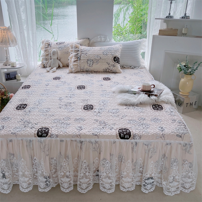 91家纺网 家纺一手货源 找家纺 胜权家纺 2024新款13372全棉夹棉宫廷风皇冠蕾丝床裙 古琦