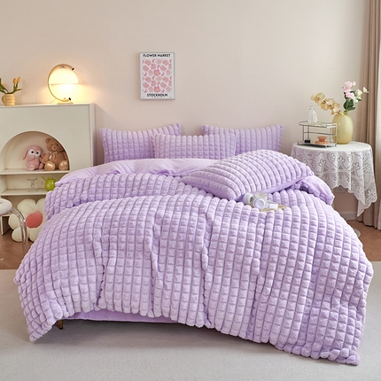 91家纺网 家纺一手货源 找家纺 （总）蝶帕 秋冬新款兔毛绒兔兔绒剪格四件套