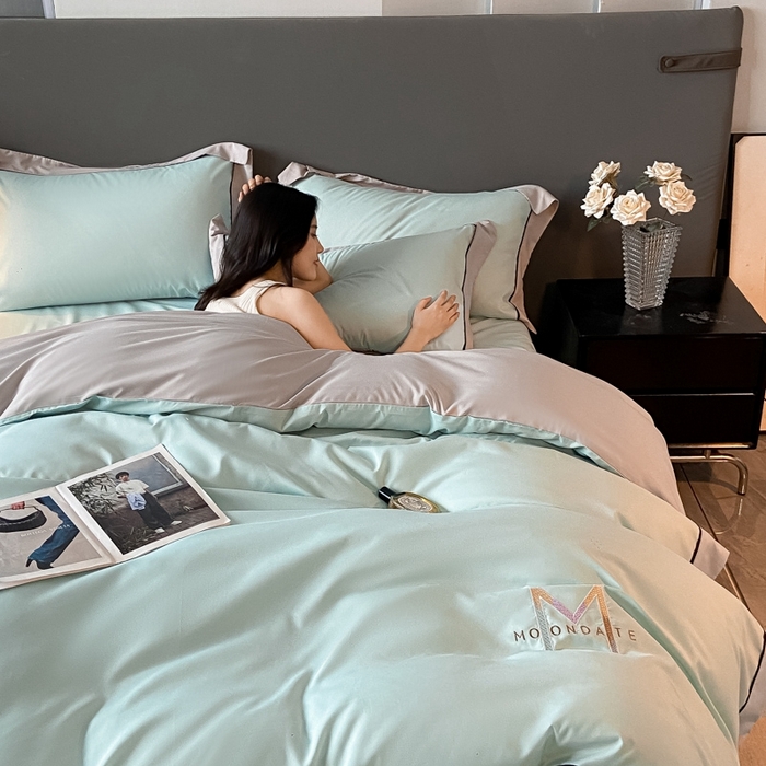 91家纺网 家纺一手货源 找家纺 遇见家居生活馆 2023新款亲肤棉磨毛刺绣四件套 玛利亚-梵星蓝