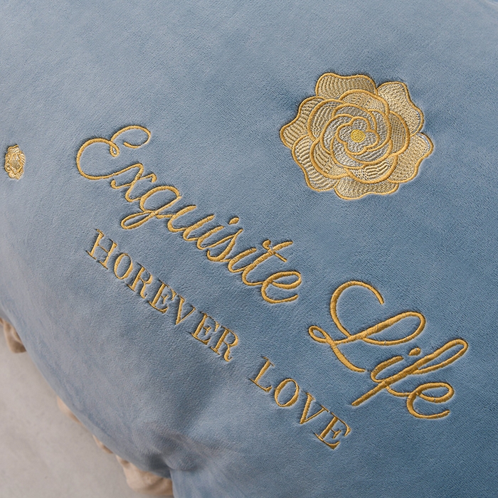 91家纺网 家纺一手货源 找家纺 氧家 2025款韩版纯色双层花边加厚牛奶绒四件套  素颜-宾利蓝（浅）