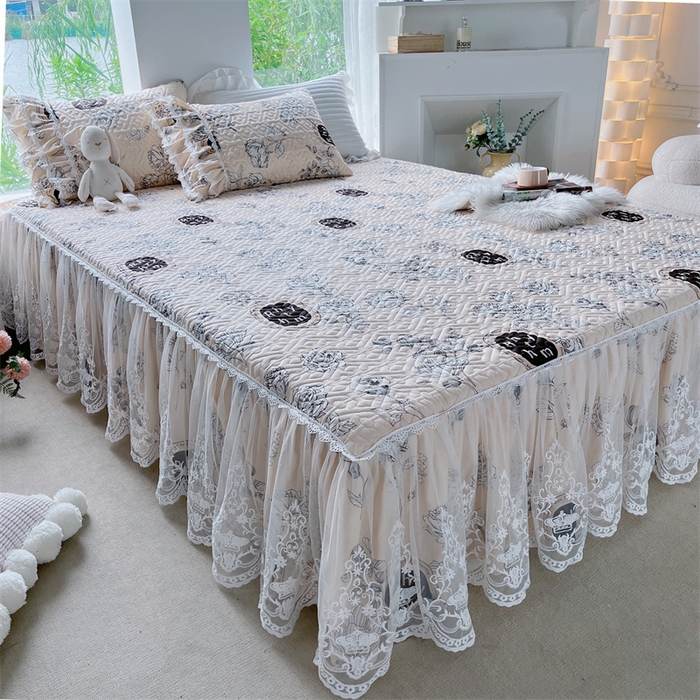 91家纺网 家纺一手货源 找家纺 胜权家纺 2024新款13372全棉夹棉宫廷风皇冠蕾丝床裙 古琦