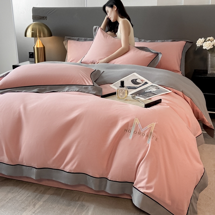 91家纺网 家纺一手货源 找家纺 遇见家居生活馆 2023新款亲肤棉磨毛刺绣四件套 玛利亚-浅豆沙