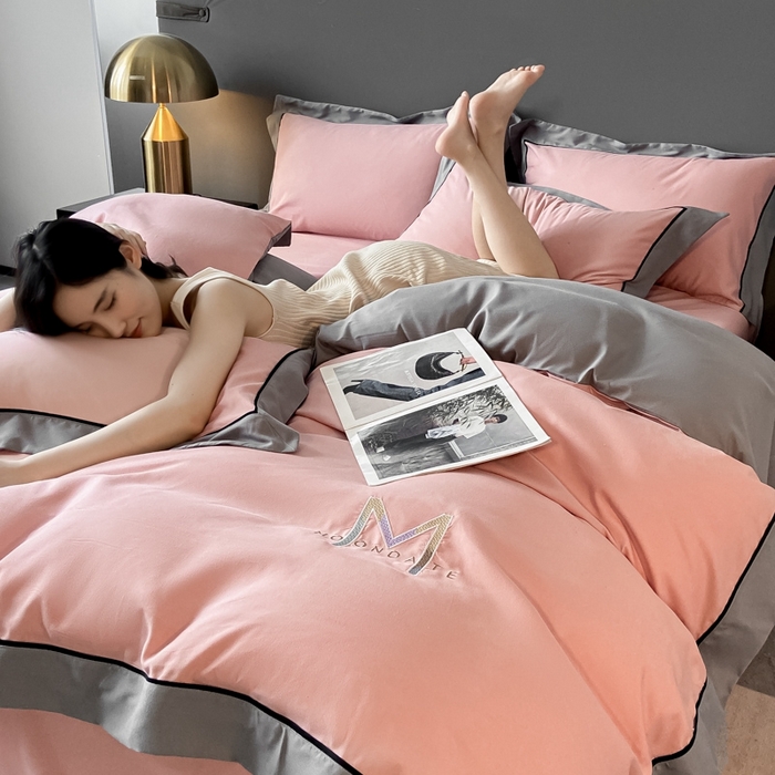 91家纺网 家纺一手货源 找家纺 遇见家居生活馆 2023新款亲肤棉磨毛刺绣四件套 玛利亚-浅豆沙