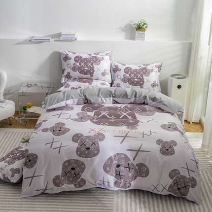 91家纺网 家纺一手货源 找家纺 色鬼布艺 2023新款水洗天丝四件套 熊仔 白