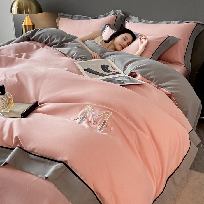 91家纺网 家纺一手货源 找家纺 遇见家居生活馆 2023新款亲肤棉磨毛刺绣四件套 玛利亚-浅豆沙