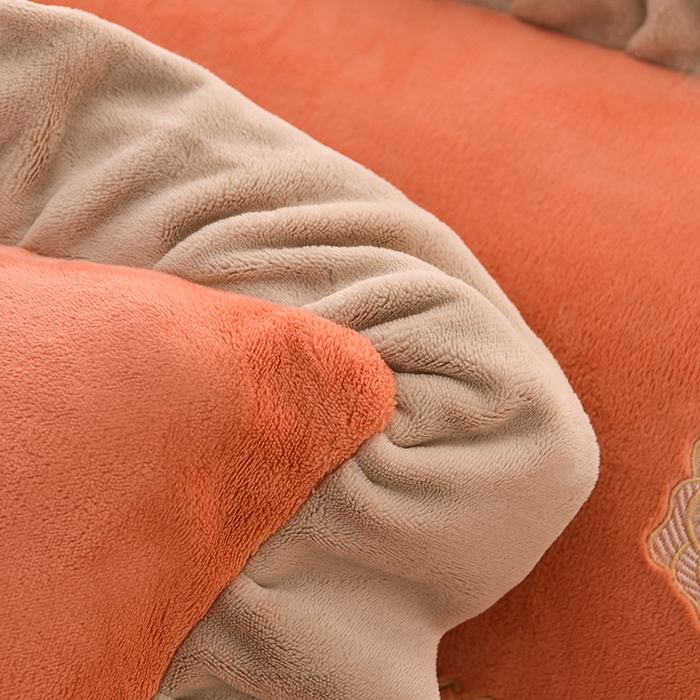 91家纺网 家纺一手货源 找家纺 氧家 2025款韩版纯色双层花边加厚牛奶绒四件套  素颜-橙橘色