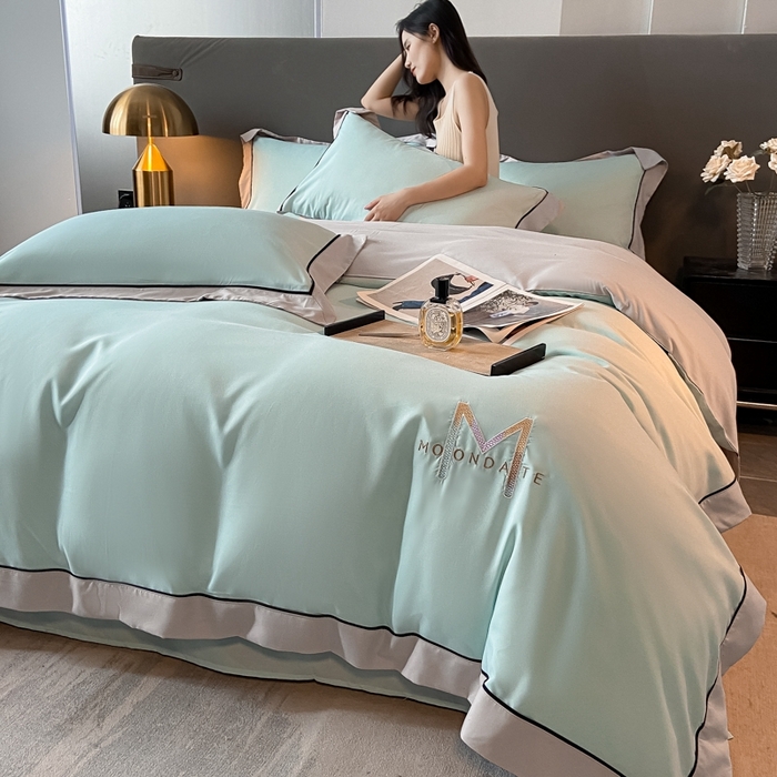 91家纺网 家纺一手货源 找家纺 遇见家居生活馆 2023新款亲肤棉磨毛刺绣四件套 玛利亚-梵星蓝