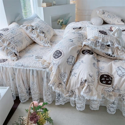 91家纺网 家纺一手货源 找家纺 胜权家纺 2024新款13372全棉夹棉宫廷风皇冠蕾丝床裙 古琦